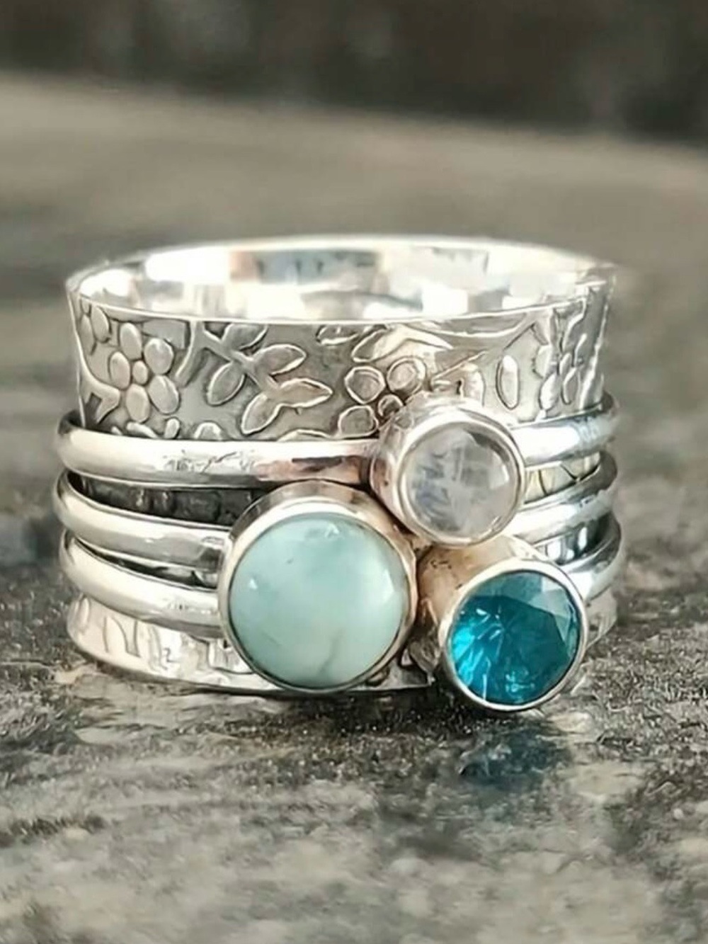 Boutique | Blue and Aquamarine Gemstone chunky ring
